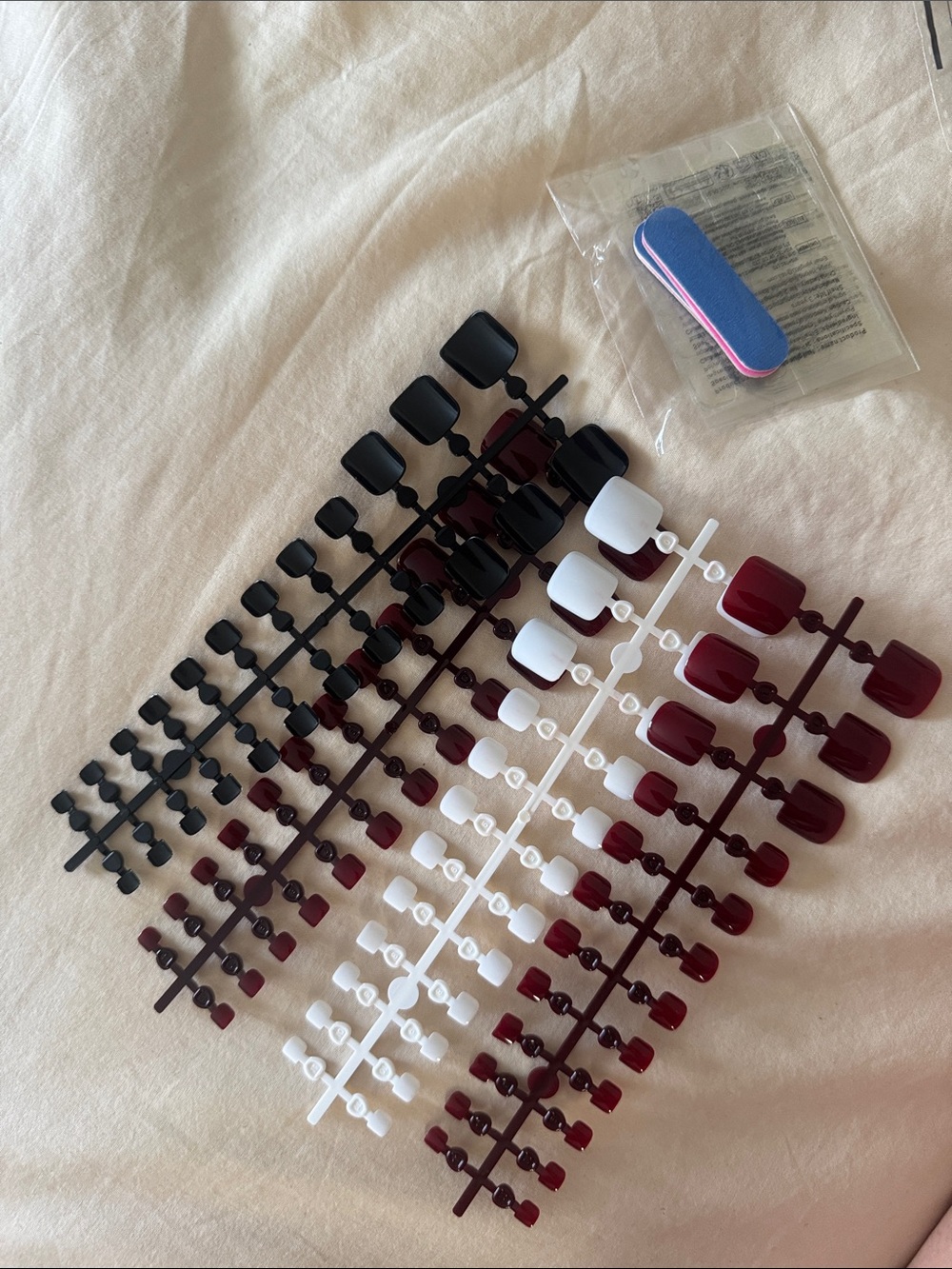 Press-On Nail Set in Black, White & Burgundy